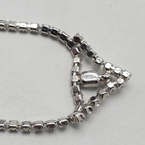 Vintage Rhinestone Necklace With Art Deco Style Pendant Clear Stones - Picture 6 of 6